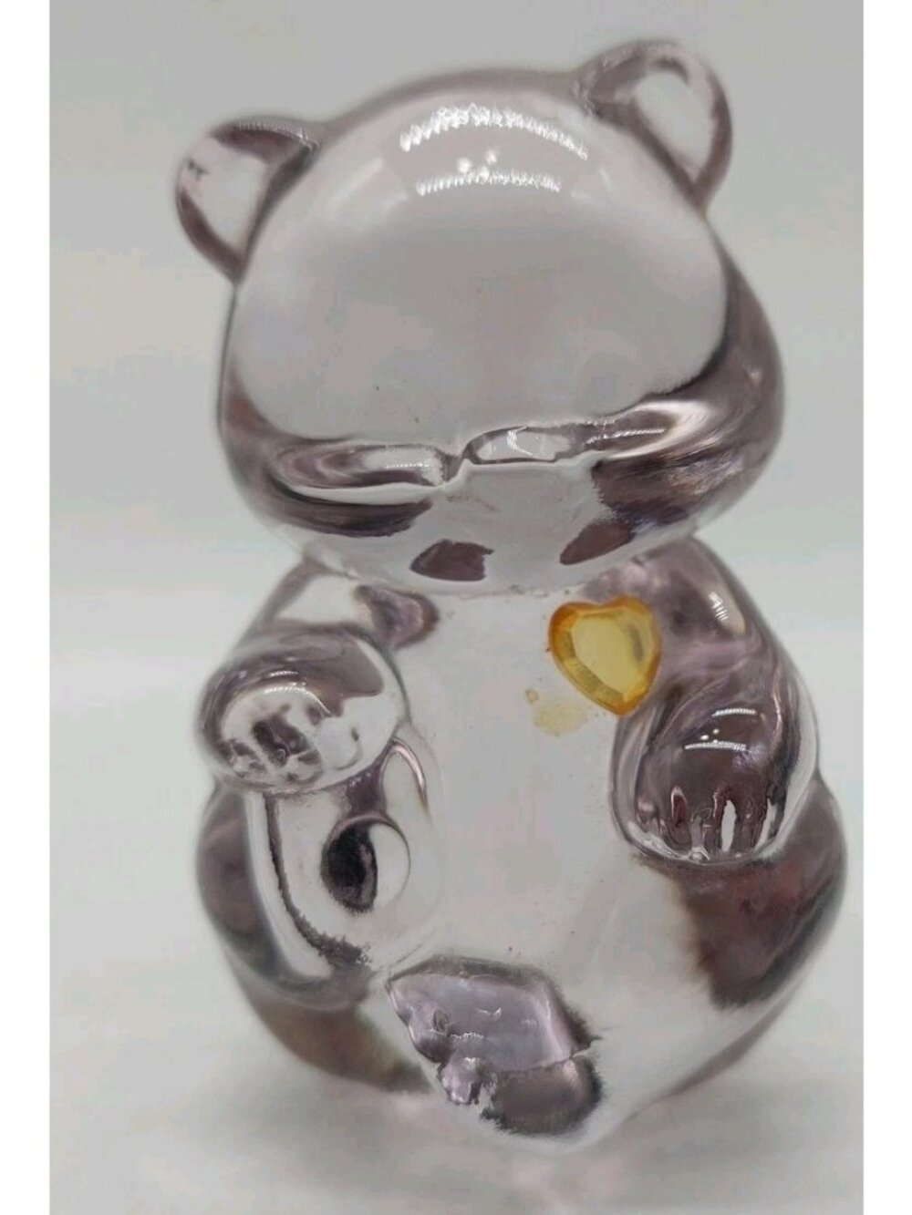 Fenton Clear Art Glass Birthstone Bear with Yellow Heart READ